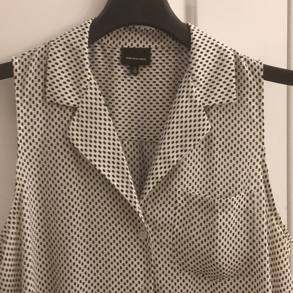 Who What Wear black/white polka-dot button-up L - Picture 3 of 6